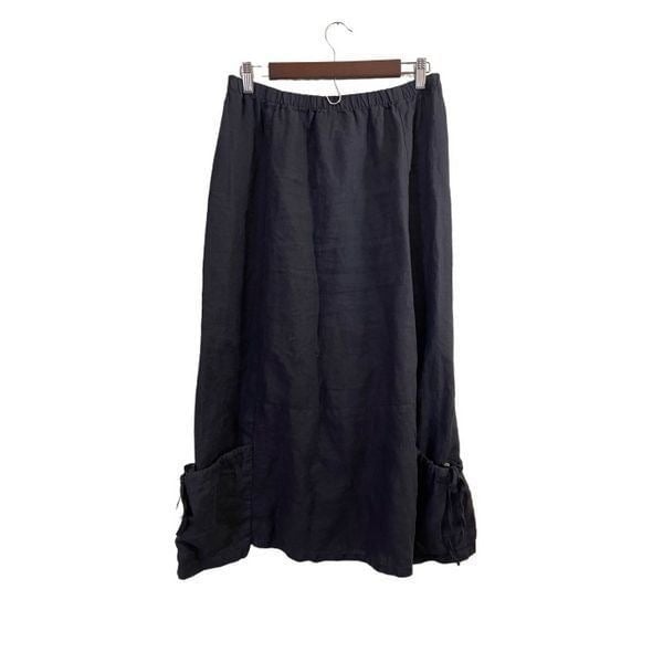 Affordable Kleen 100% Linen Black Tie Hem Pockets Pull-