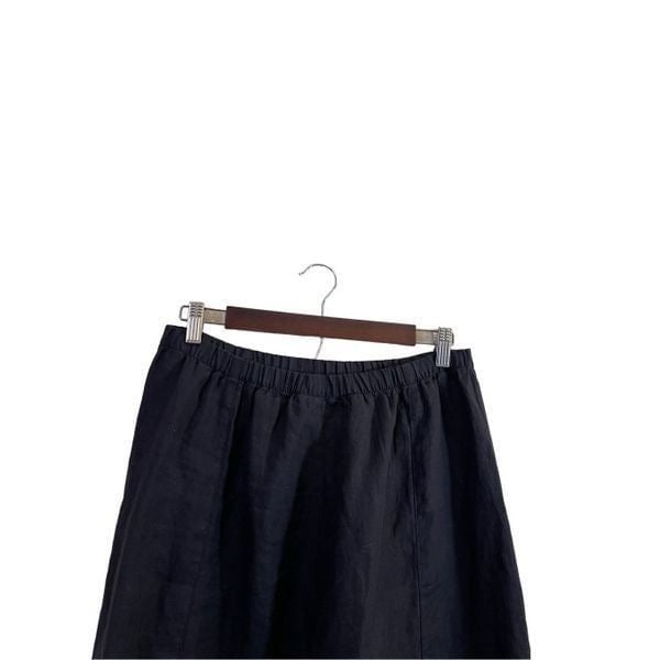 Affordable Kleen 100% Linen Black Tie Hem Pockets Pull-On Maxi Skirt size M l0Du82Upr High Quaity