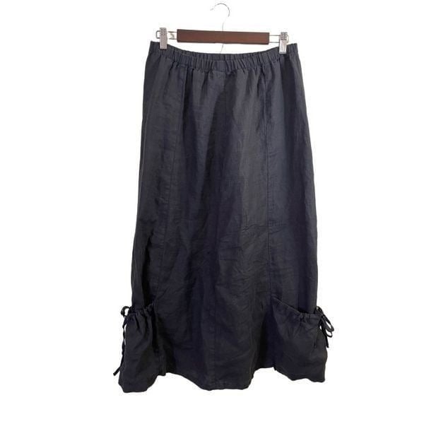 Affordable Kleen 100% Linen Black Tie Hem Pockets Pull-On Maxi Skirt size M l0Du82Upr High Quaity