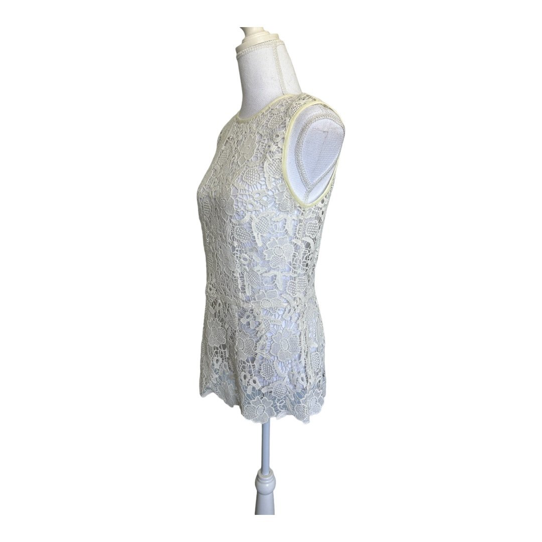 Latest  CAbi Needle Lace Cotton Round Neck Ivory Crocheted Tank Women´s Size S itxEohn2b Cheap