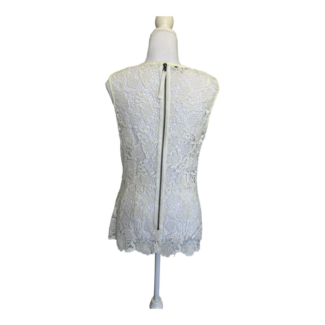 Latest  CAbi Needle Lace Cotton Round Neck Ivory Crocheted Tank Women´s Size S itxEohn2b Cheap