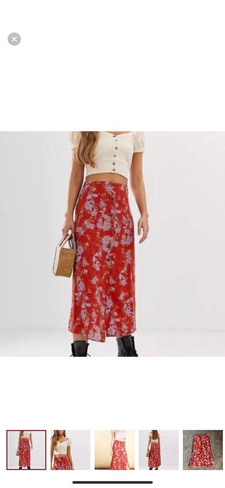 Authentic FREE PEOPLE Size 10 RETRO LOVE SIDE BUTTON SLIT PRINTED FLORAL MIDI SKIRT RED fSzRLo0Pz online store