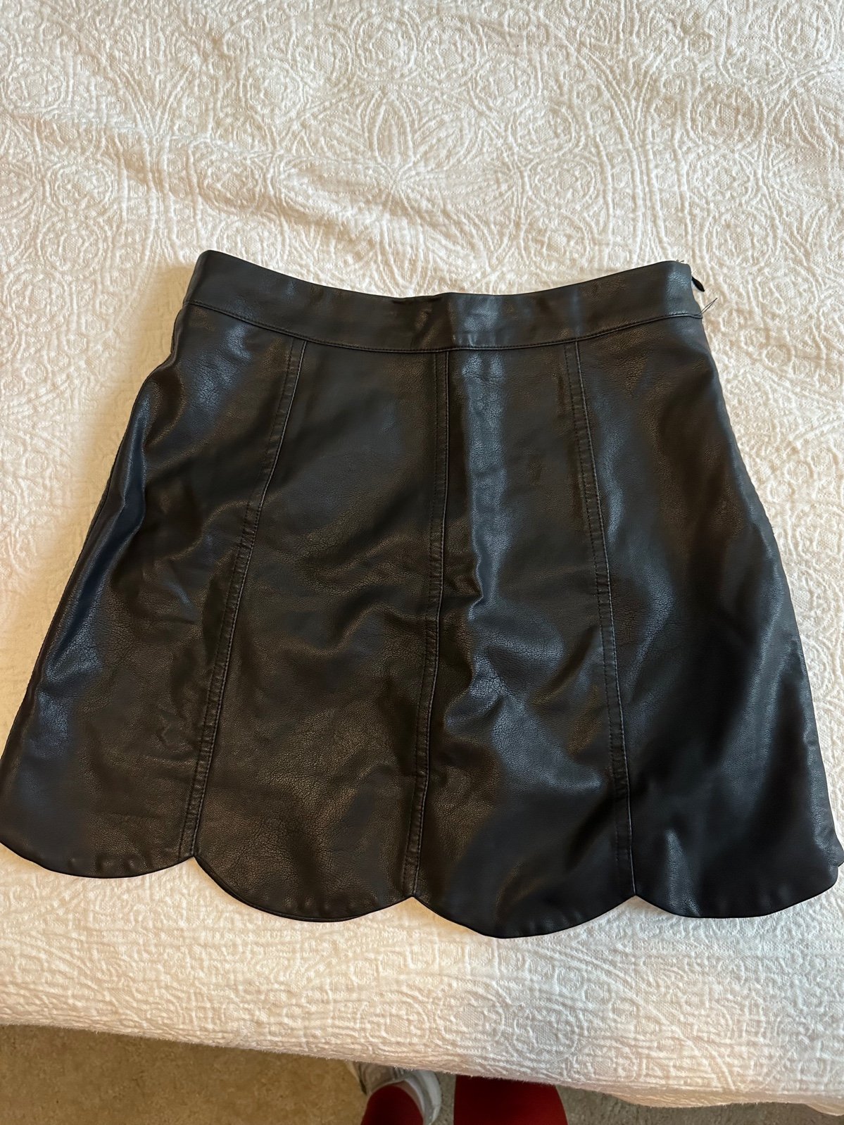 the Lowest price Black Faux Leather Scalloped Mini Skir