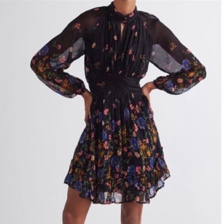 Amazing NWT by Anthropologie Blue Marin Floral Mini Dress Size 8P or can fit a size 6 Phve14lEy no tax