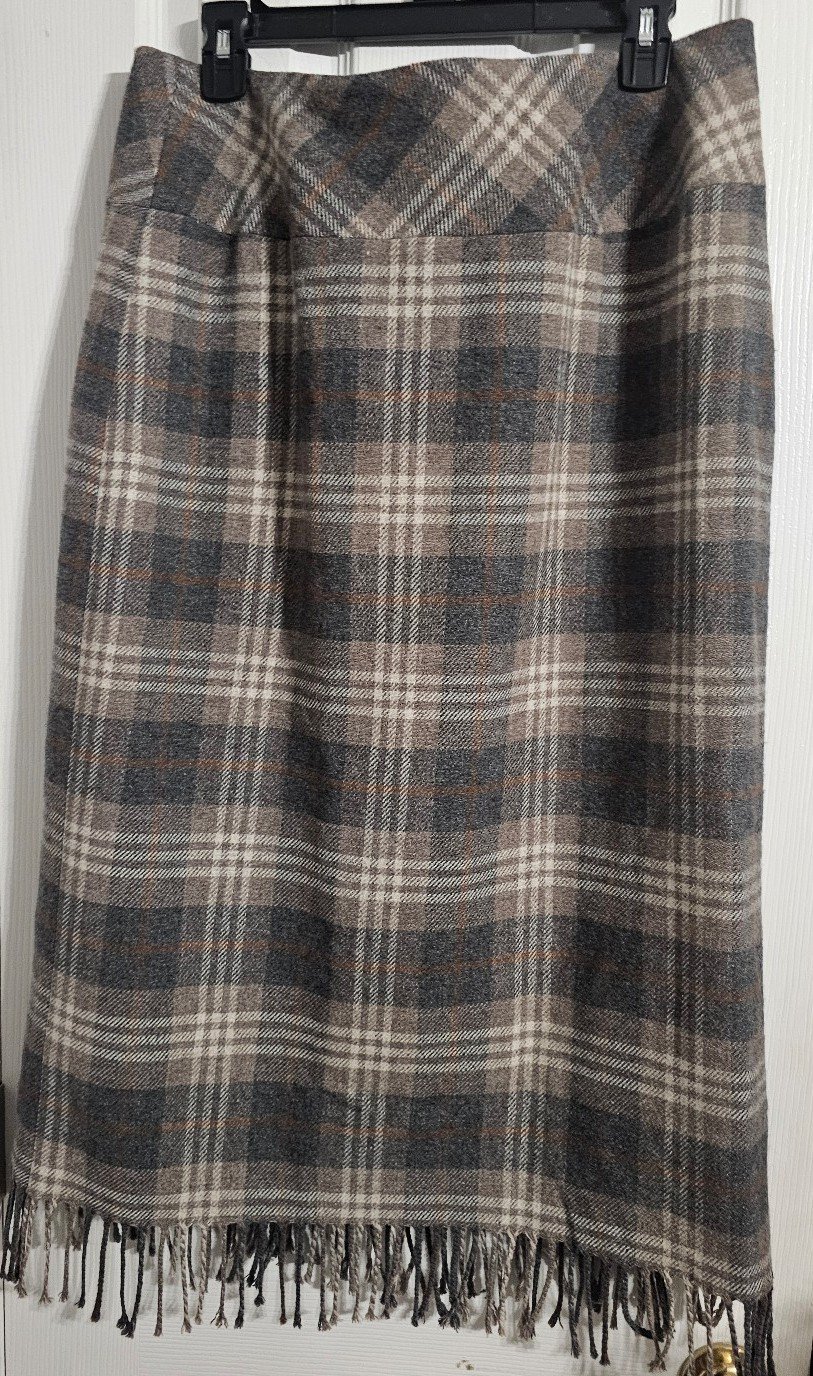high discount Vintage 80´s David N. Womens Midi Wrap Skirt Plaid Fringe Wool Blend Lined i0nmUWW5m Everyday Low Prices