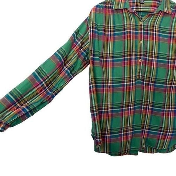 Affordable Women´s Chaps Denim Large Green Plaid Flannel Tunic Top Long Sleeve Po58Zvj9R US Sale