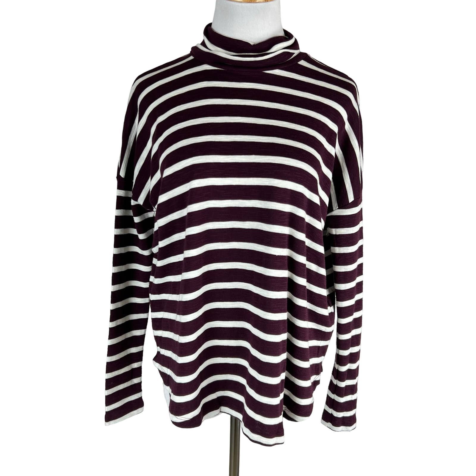 Buy Aerie Burgundy Striped Mock Neck Long Sleeve Tee Si