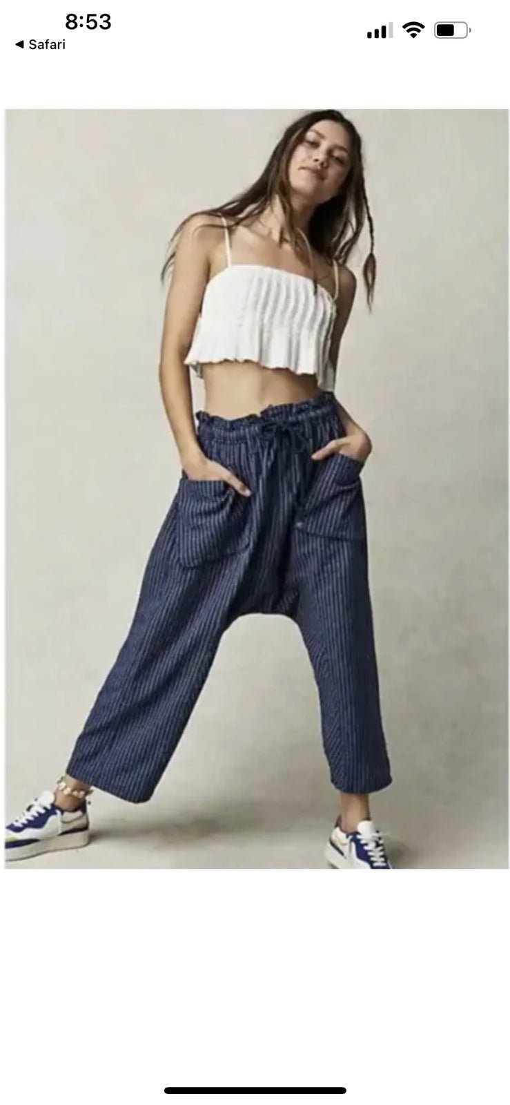 the Lowest price NWOT Free People Runyon Pant , Harem Navy Striped Dropped Crotch Gye9v8R2o hot sale