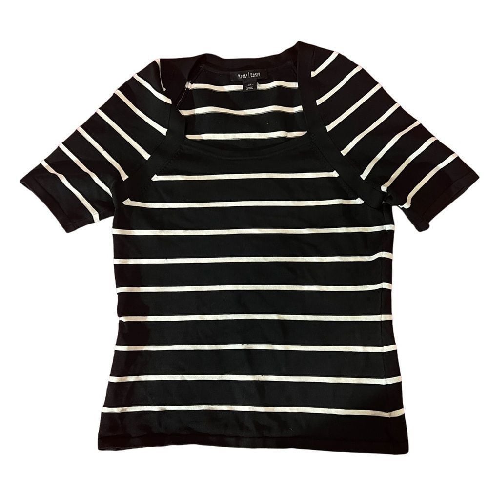 Custom White House Black Market Black & White Striped Short Sleeve Top Size Medium LvjewfW5T Great