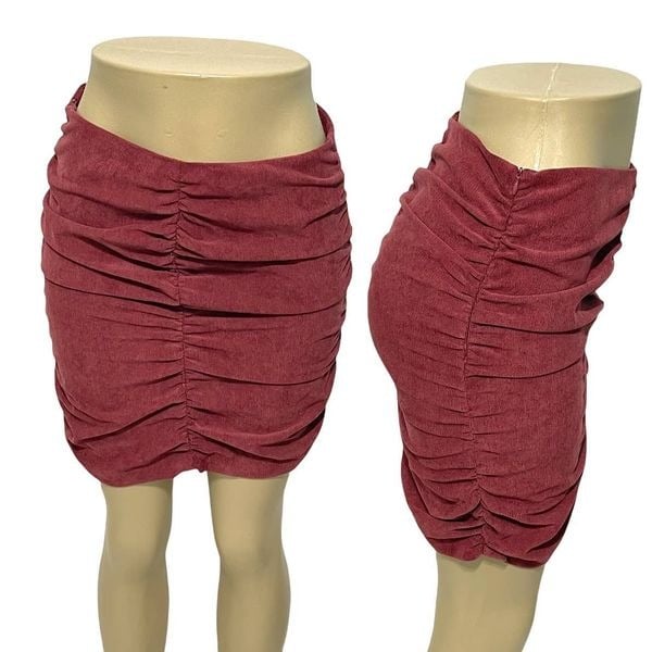 Fashion Zara Draped Corduroy Ruched Mini Skirt Dusty Bu