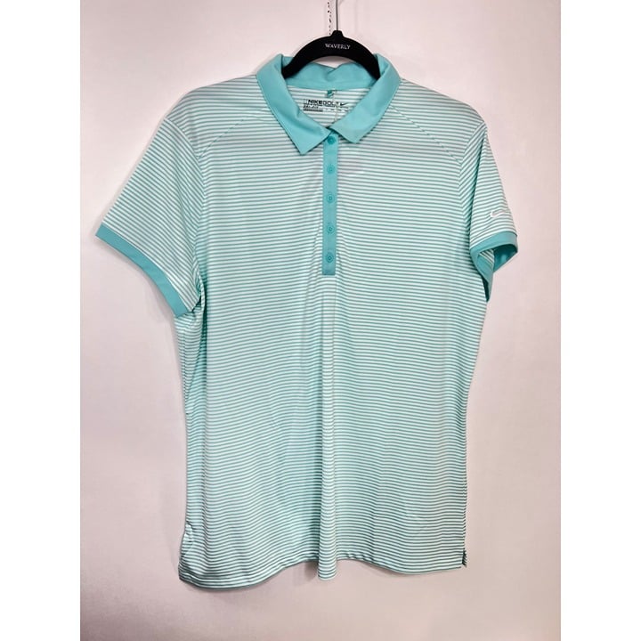 Perfect Nike Golf Dri-Fit Striped Teal/White Polo Shirt