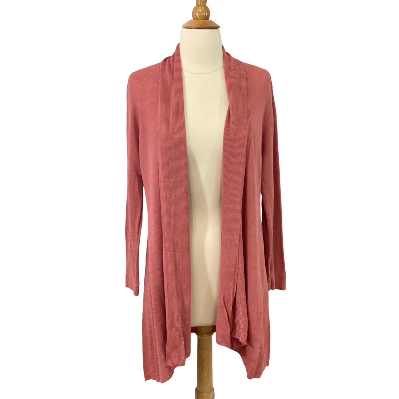 Exclusive Eileen Fisher Long Open Cardigan Coral Dusty 