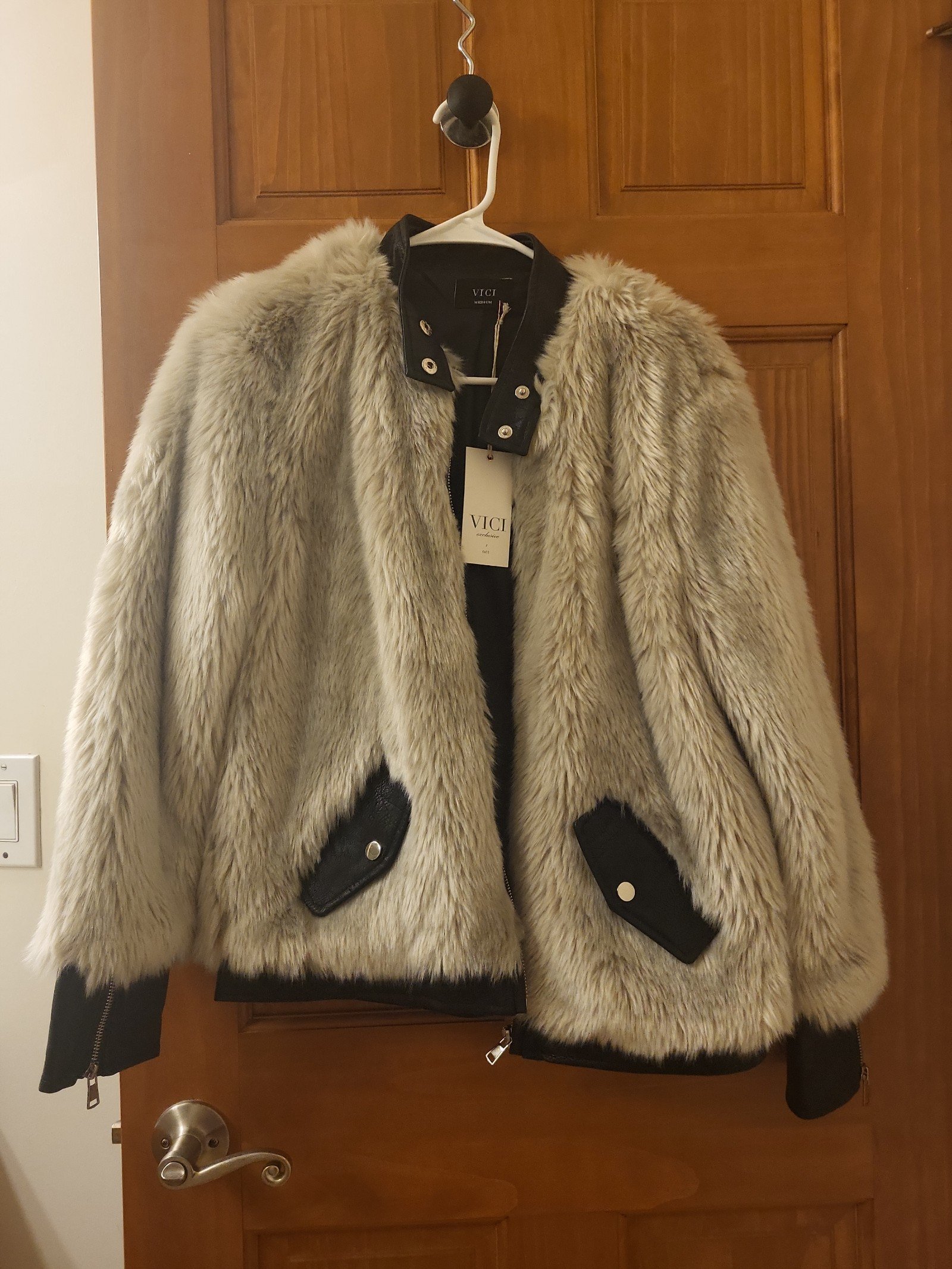 big discount VICI Vanity Faux Fur Leather Trim Pocketed Jacket LToxaT9e5 hot sale
