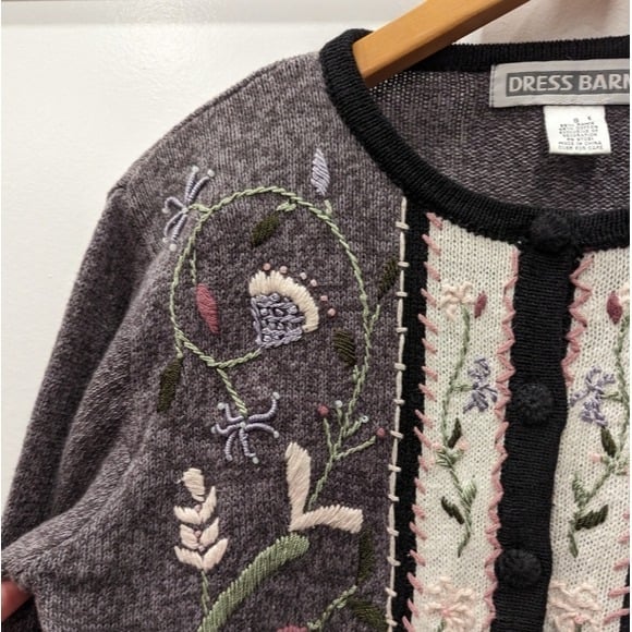 Authentic VINTAGE Dressbarn flower embroidered knit cardigan sweater k6ktV9vX7 High Quaity