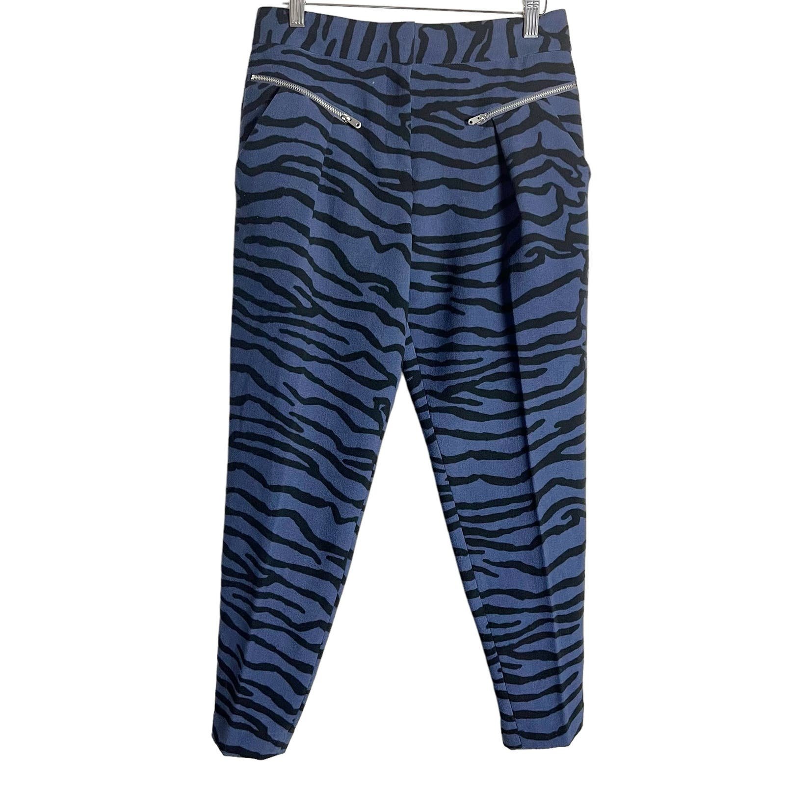 Simple Rebecca Taylor Zebra Tiger Animal Print Blue Tapered Leg Pants 2 OaK1E97YK just buy it