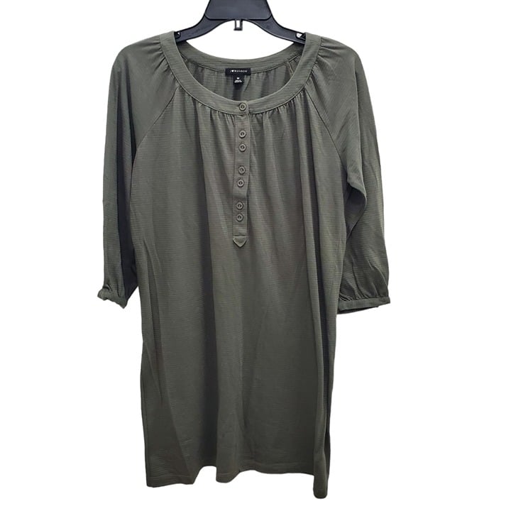 Gorgeous I Heart Ronson Women´s Green Olive Pinstripe 3/4 Sleeve Henley Tunic Size M LUkFrkQGi New Style