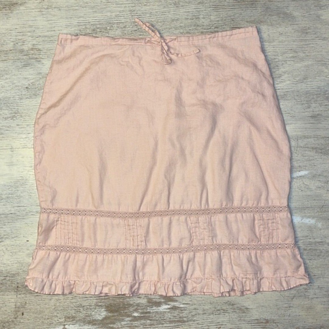 Buy Old Navy Vintage Y2K Light Pink 100% Linen Eyelet Lace Tiered Ruffle Skirt 10 NTc87Bdpm no tax