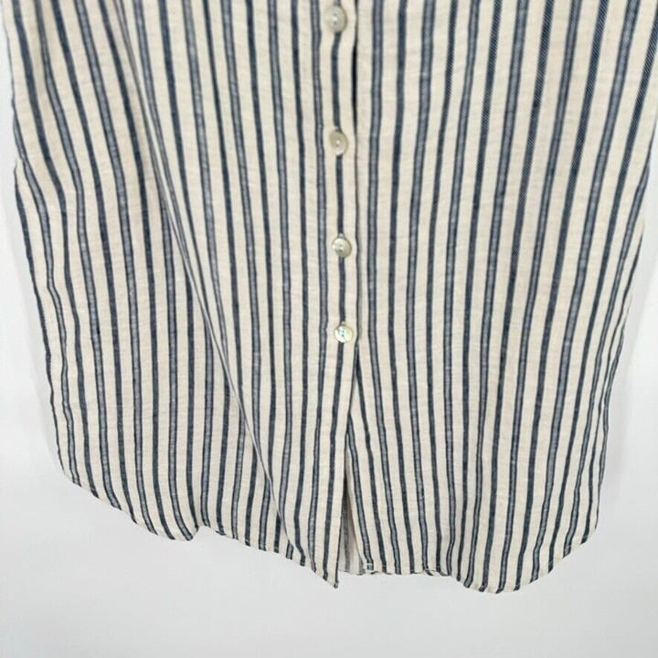 Buy Tahari 100% Linen Maxi Skirt Women Blue Striped Button Slits Pockets size large fpyLjSNgS no tax