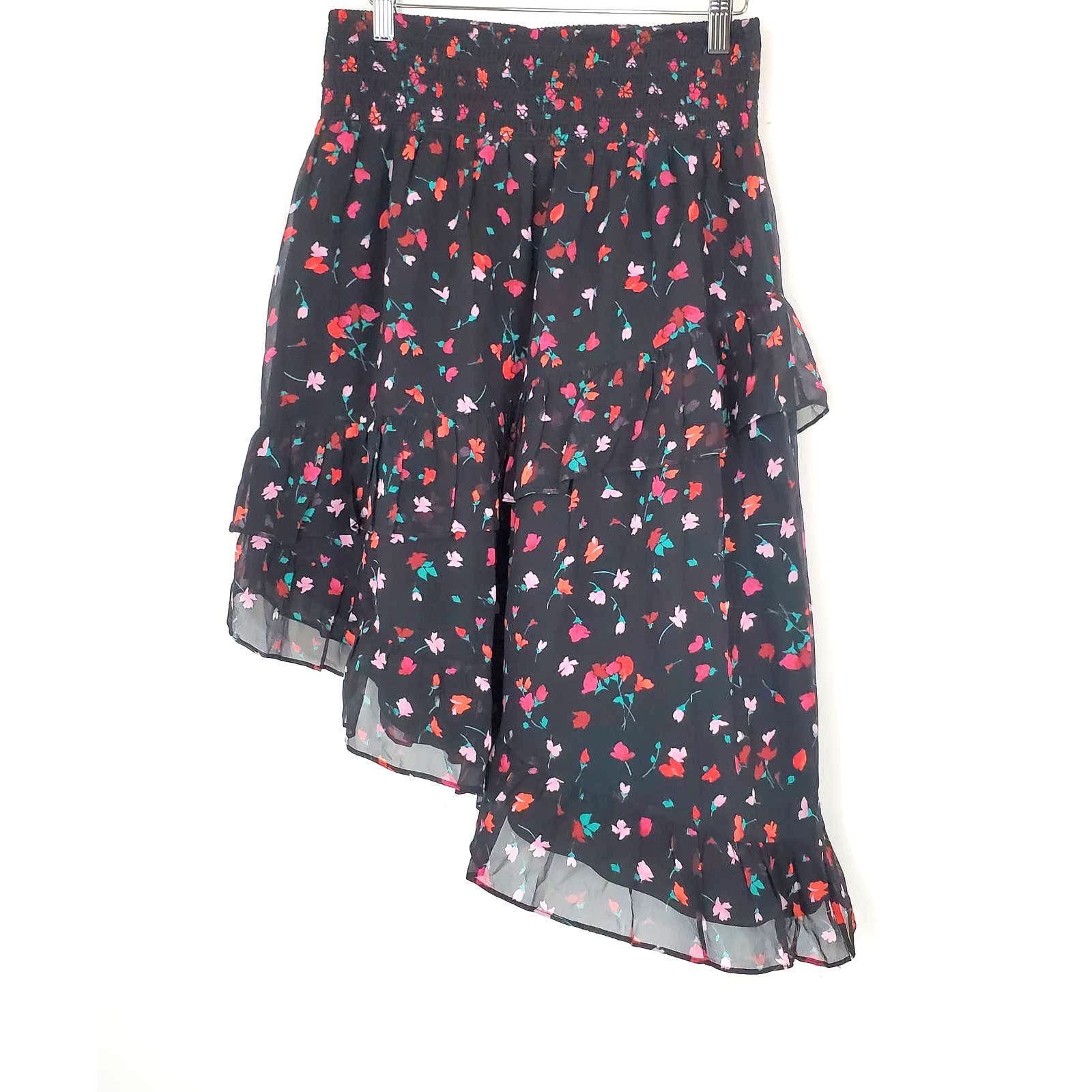 Simple Joie Black Silk Floral Semi-Sheer Ruffled Asymmetrical Skirt Women´s Size Medium FnCvuPQRp Novel 