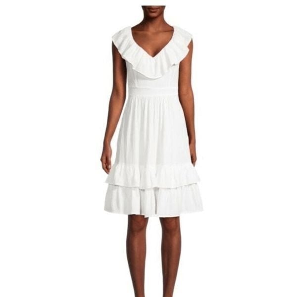 High quality Calvin Klein Women’s White Ruffled Sleeveless Crinkle Dress Size 8P LvdsIHfcB for sale