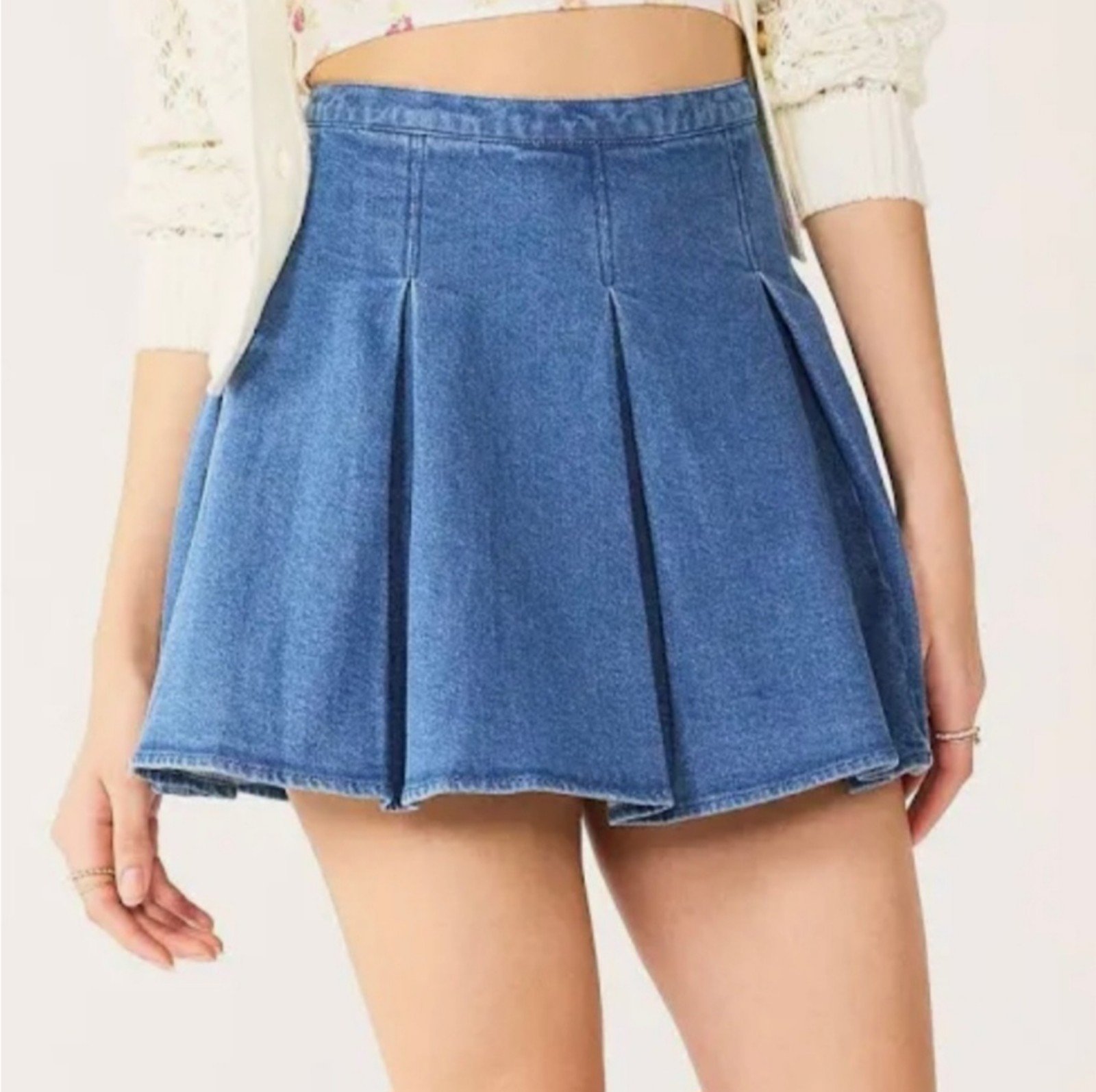 Amazing SO Blue Denim High Rise Pleated Mini Skirt Size