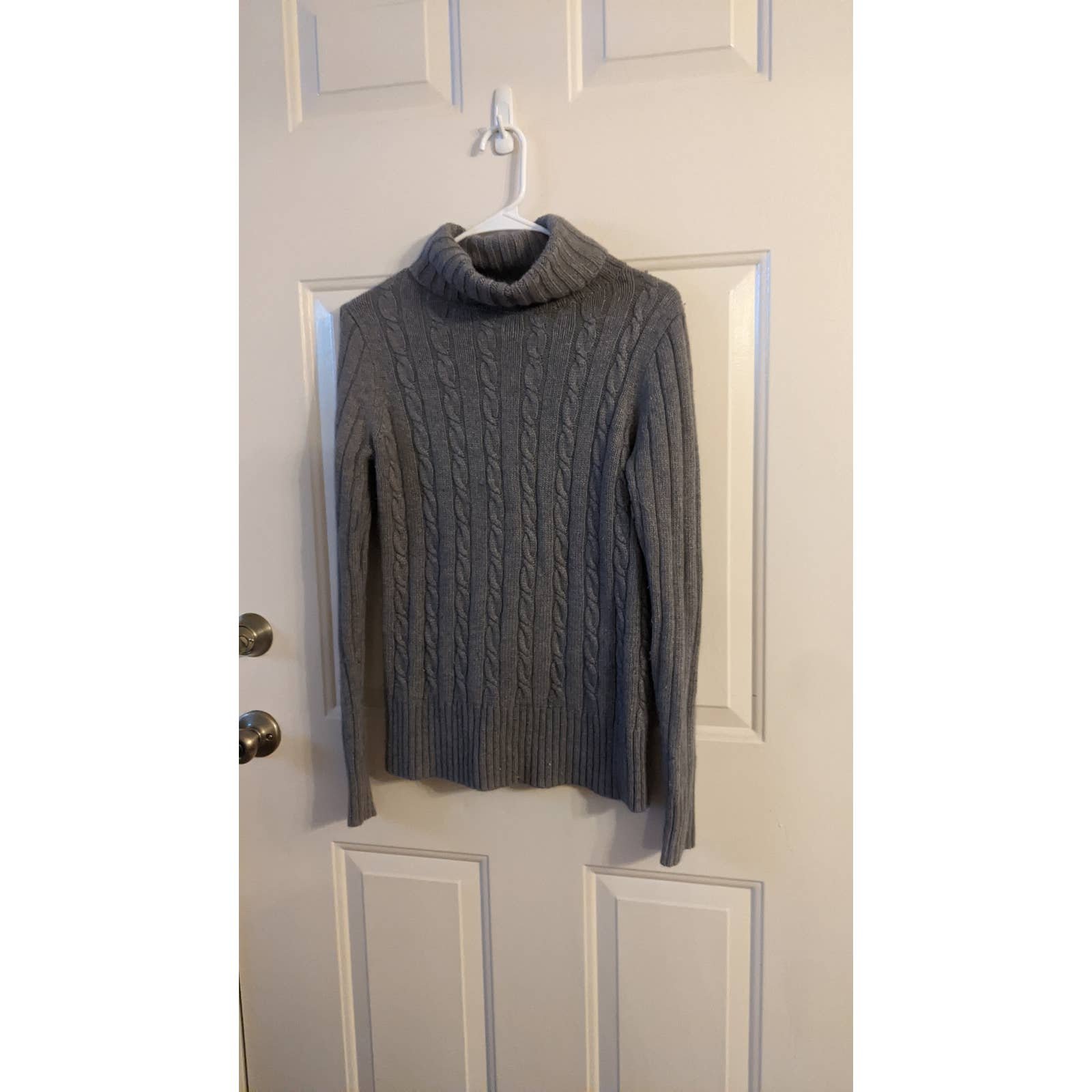 High quality J Crew Cableknit Grey Turtleneck Sweater, 