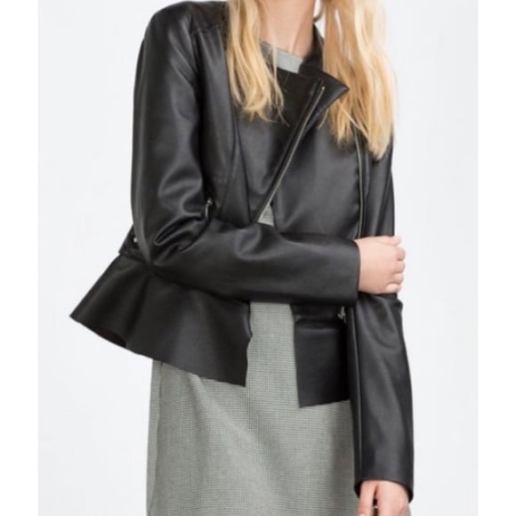 Custom Zara Peplum Leather Jacket - Sz Small NDbnuH5Dz 