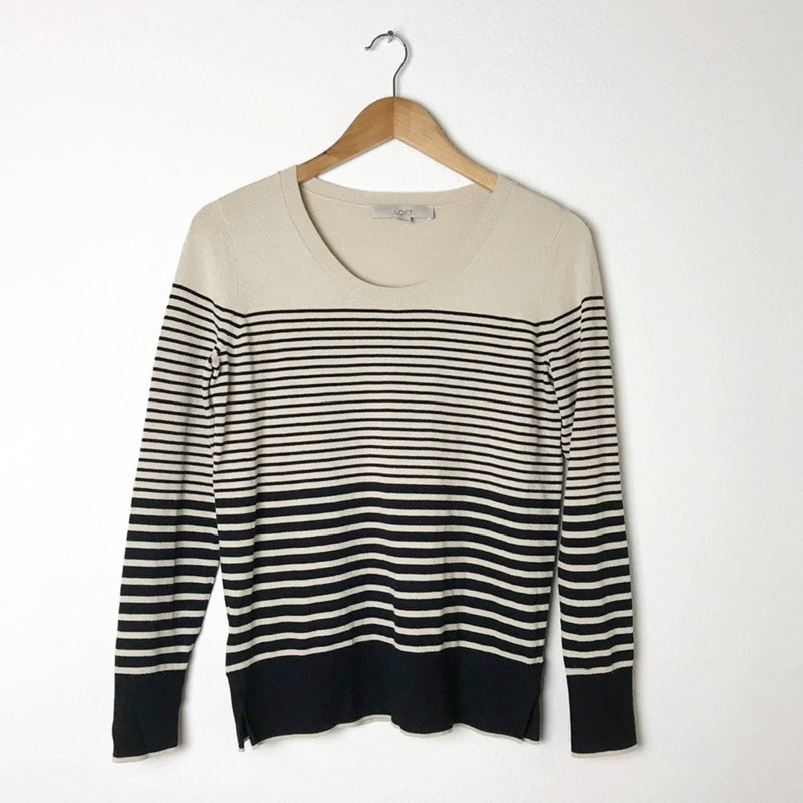 The Best Seller Ann Taylor LOFT Tan Black Striped Crew Sweater pBn415lsl online store