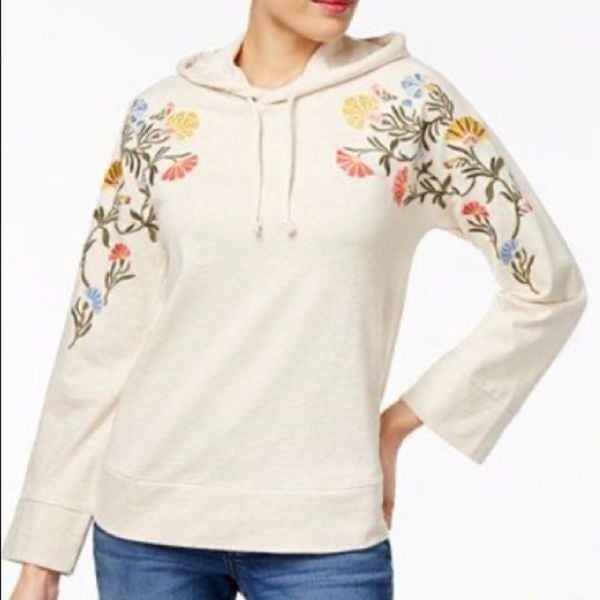 Simple New Style & Co Embroidered Floral Hoodie Women size Medium gLGWrBOeC no tax