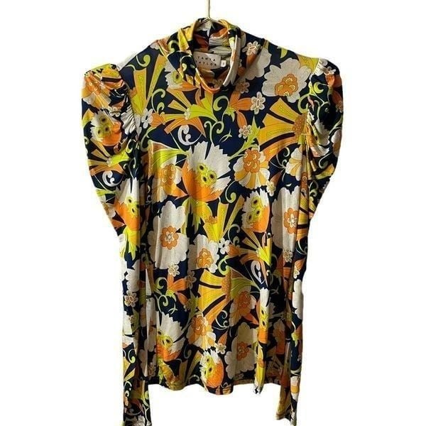 cheapest place to buy  Tanya Taylor Floral Puff Sleeve Retro Style Turtleneck Top Size Small MdA4Z2ub5 Counter Genuine 