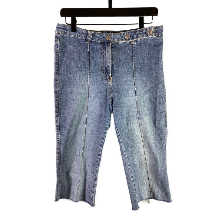 Special offer  Jeans Size 14 Capri Cut Off Denim Womens Blue Medium Wash Cutoff Capris High Gk0b57QZc outlet online shop