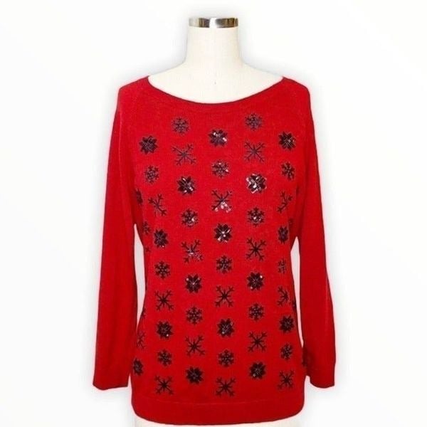 Affordable Talbots Red Lambswool Holiday Sequin Sweater
