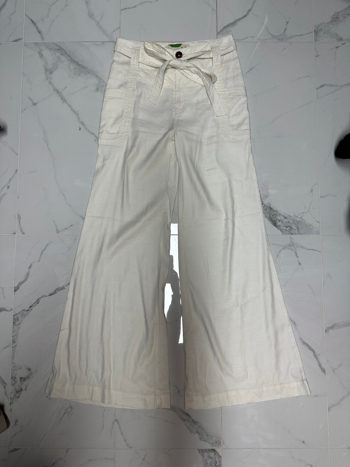 Factory Direct  Anthropologie White Ivory Belted Wide Leg Linen Pants Size 26 FKzptdq4V no tax
