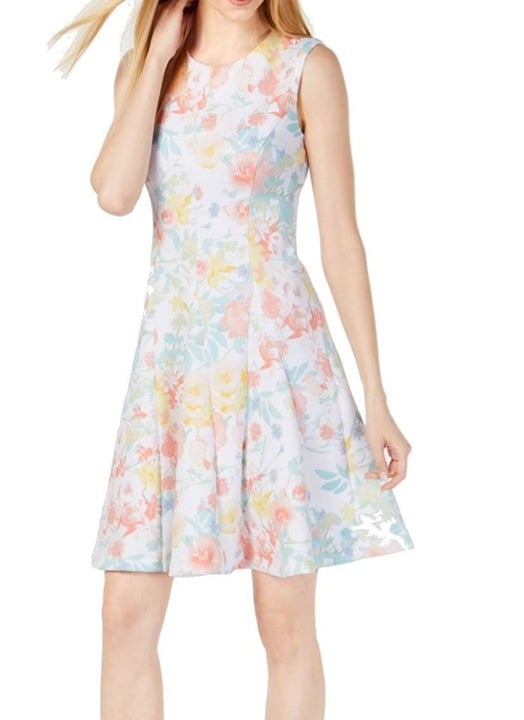 large selection Calvin Klein Floral Print Sleeveless Fit & Flare KIGISScD3 Online Shop