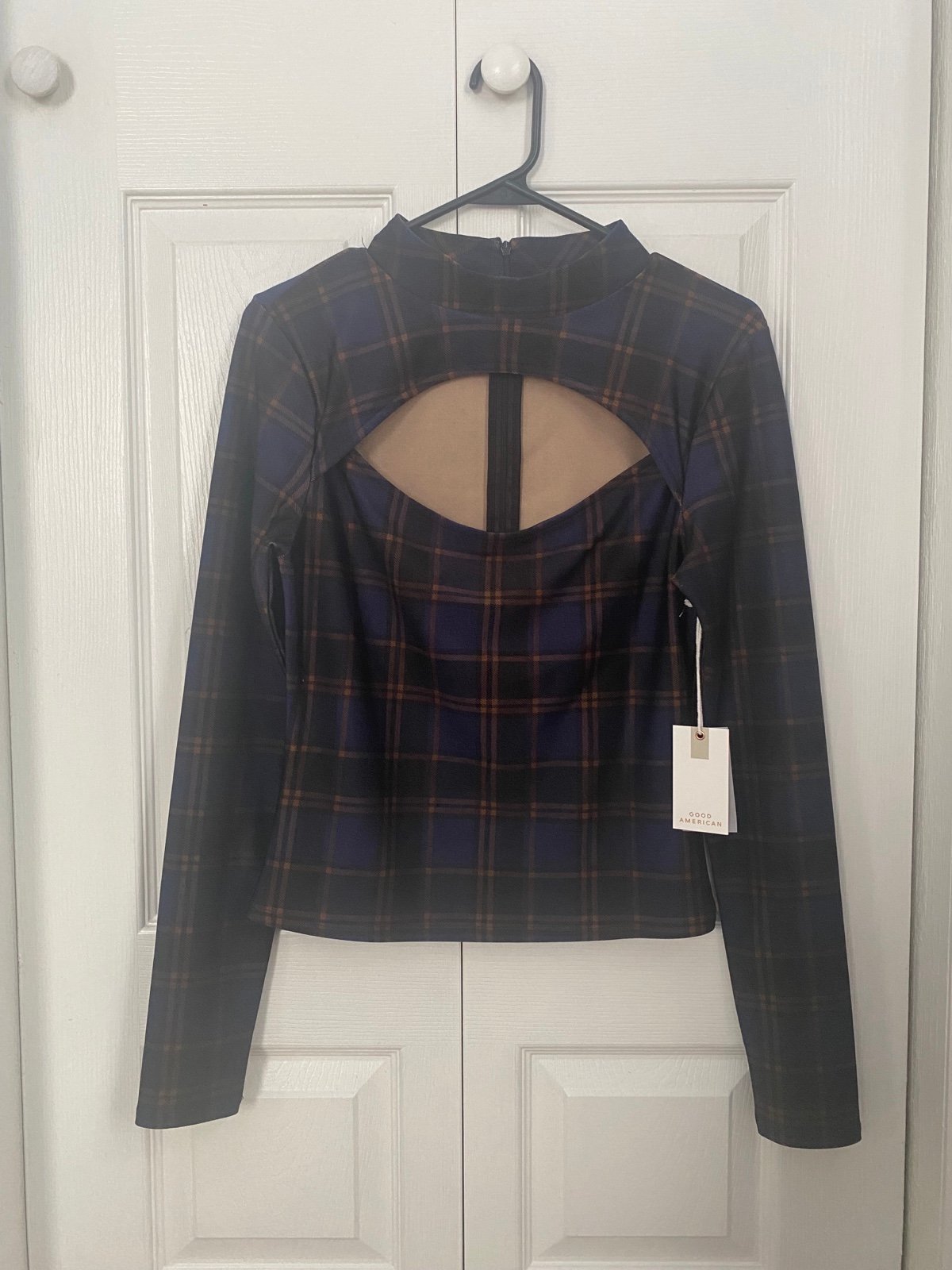 large discount Good American Plaid Long Sleeve Top pOmT