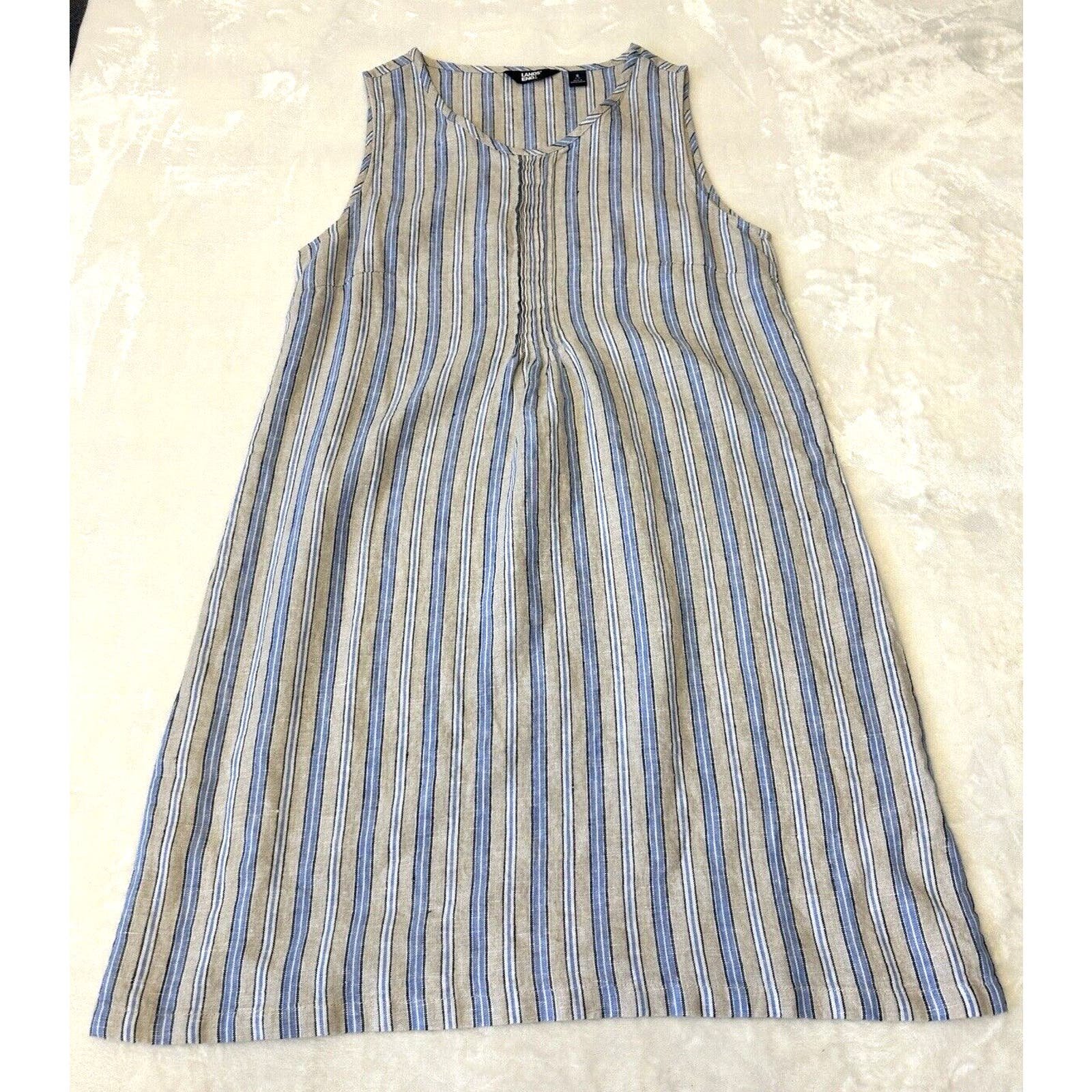 the Lowest price Lands´ End Women´s Linen Shift Dress Size Small Blue Beige Striped Lagenlook nSeqc7d8X Fashion