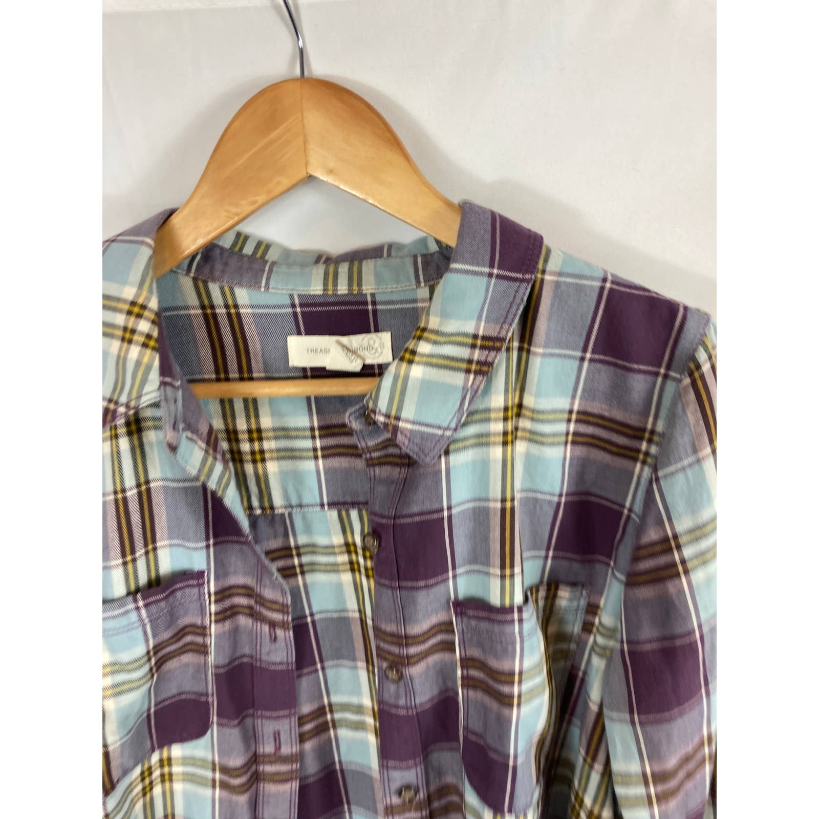Wholesale price Treasure & Bond Blue Purple Button Down Flannel Shirt Size small nWtP4BAOb New Style