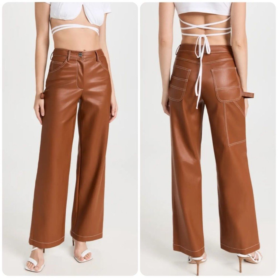 Amazing Staid Domino Soft Vegan Leather Wide Leg Pants 
