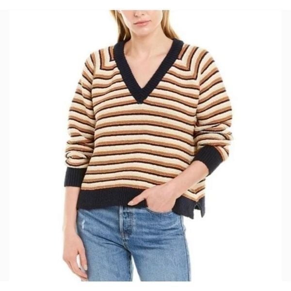 Fashion Madewell Arden Striped V-Neck Pullover Sweater Size Medium KEp261MS8 Novel 