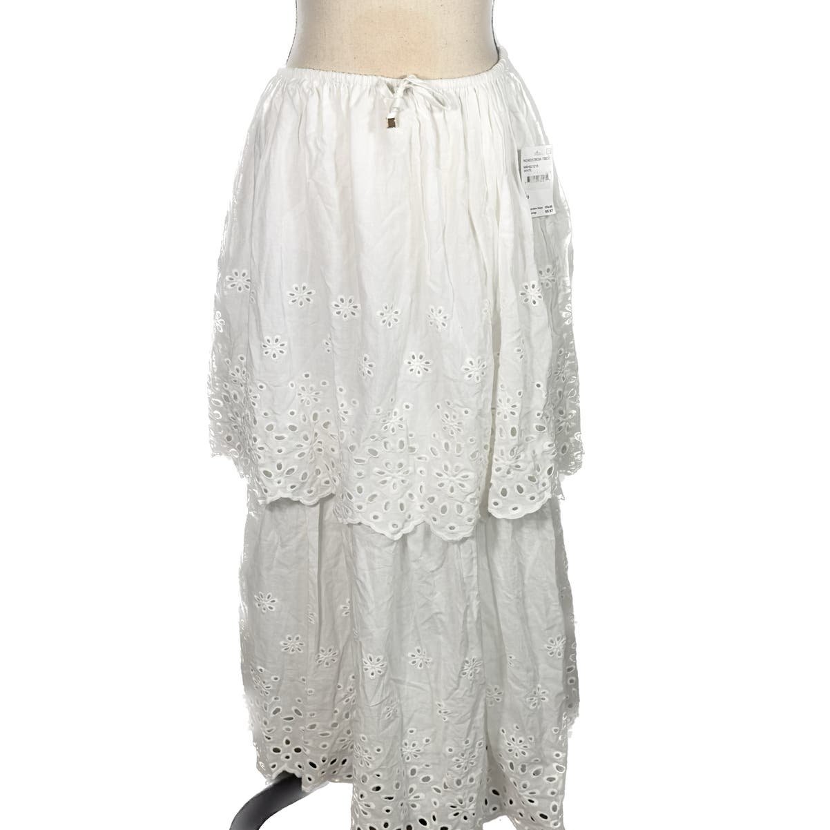 Stylish Mon Renn White Tiered Eyelet Maxi Skirt Women&#