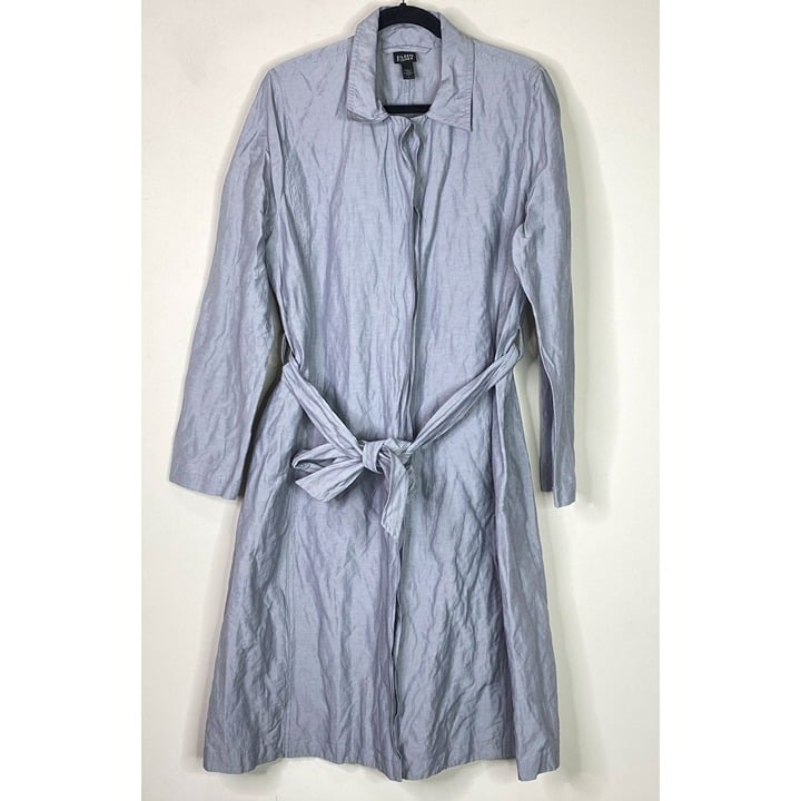 Custom Eileen Fisher Rumpled Belted Cotton Steel Trench Coat Blue Women´s Size Large ft4acKaMi Cool