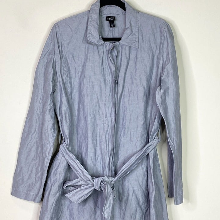 Custom Eileen Fisher Rumpled Belted Cotton Steel Trench Coat Blue Women´s Size Large ft4acKaMi Cool
