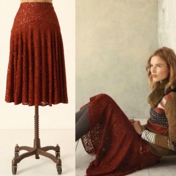 Popular Anthropologie Moulinette Soeurs Dark Orange / Red Nolana Lace Skirt Size 0 L7ebz0k7S Great