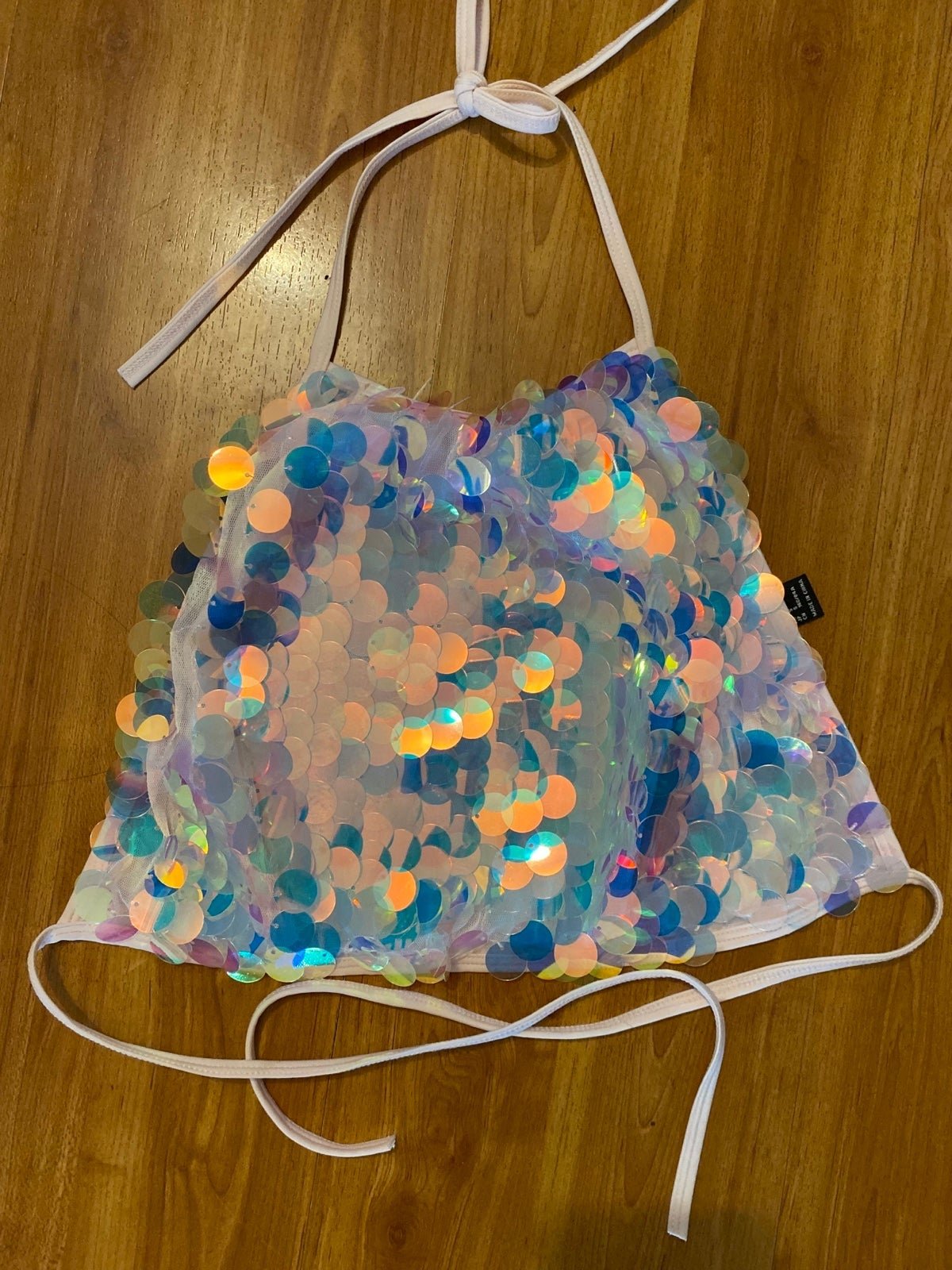 Personality Size small Holographic sequins halter top o
