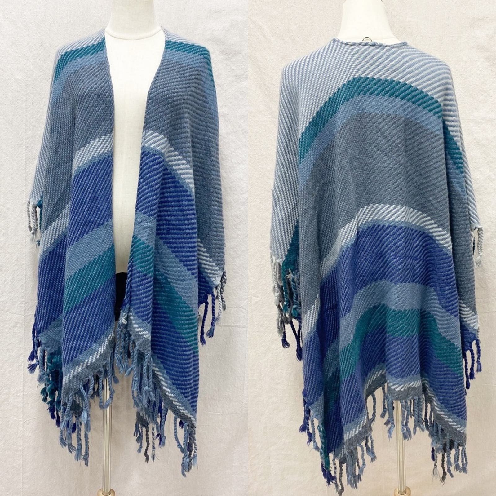 Latest  BCBGMaxAzria fringe striped open front poncho size large 100% acrylic yarn NJqTU39Zl for sale