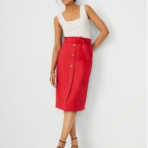 large selection Ann Taylor | Red Button Front Tie Waist Midi Length Skirt Size 4 oMxzVsjQ0 Buying Cheap