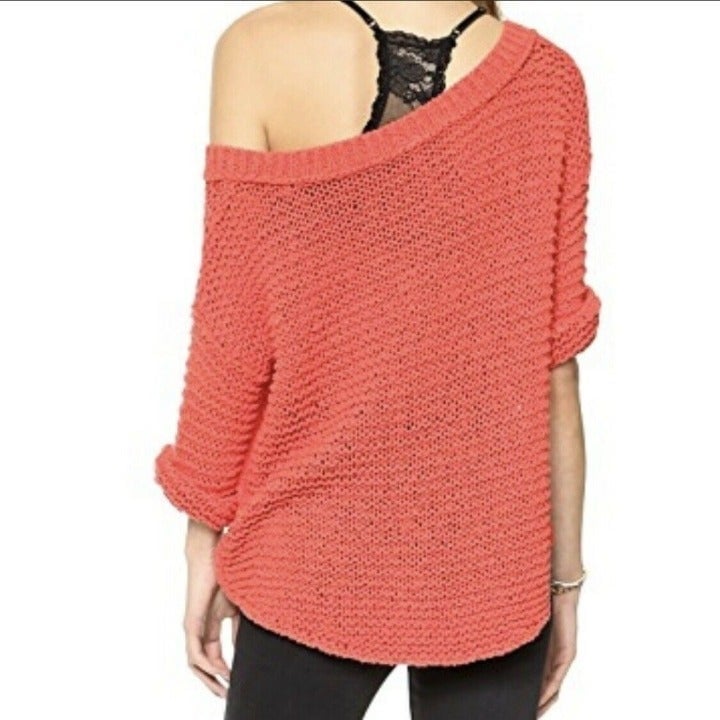 Popular Free People Chunky Knit Sweater Slouch V Neck Orange V-Neck IAkaCOB00 New Style