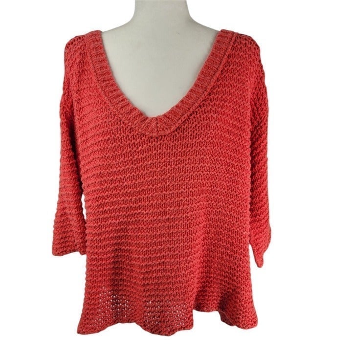 Popular Free People Chunky Knit Sweater Slouch V Neck Orange V-Neck IAkaCOB00 New Style