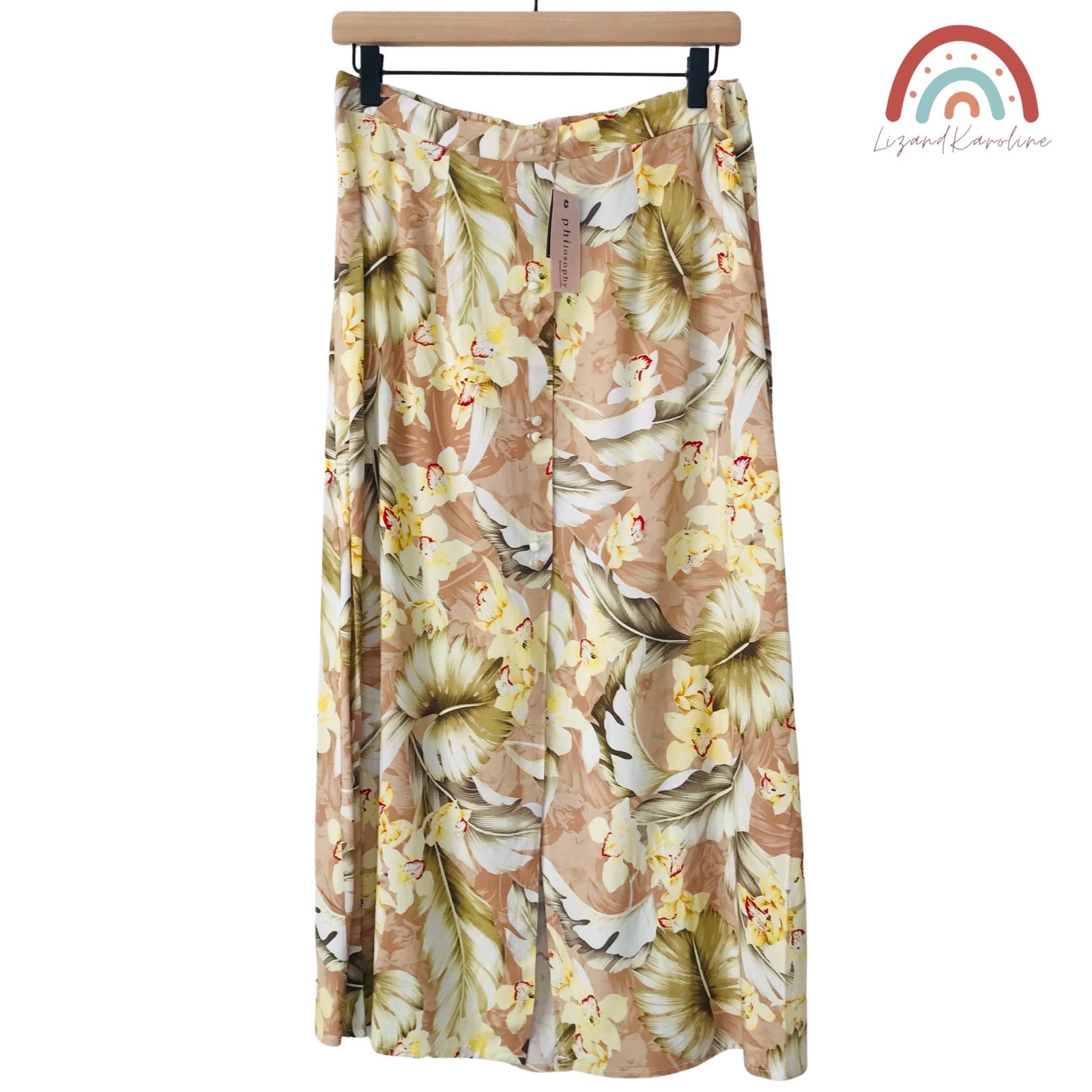 Classic New! Philosophy Tropical Floral Buttoned Down Summer Midi Skirt MoNKdIiHp Cheap