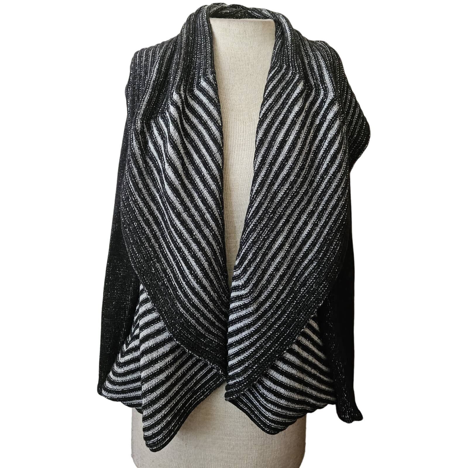 Gorgeous Black and Grey Striped Cardigan Sweater Size L